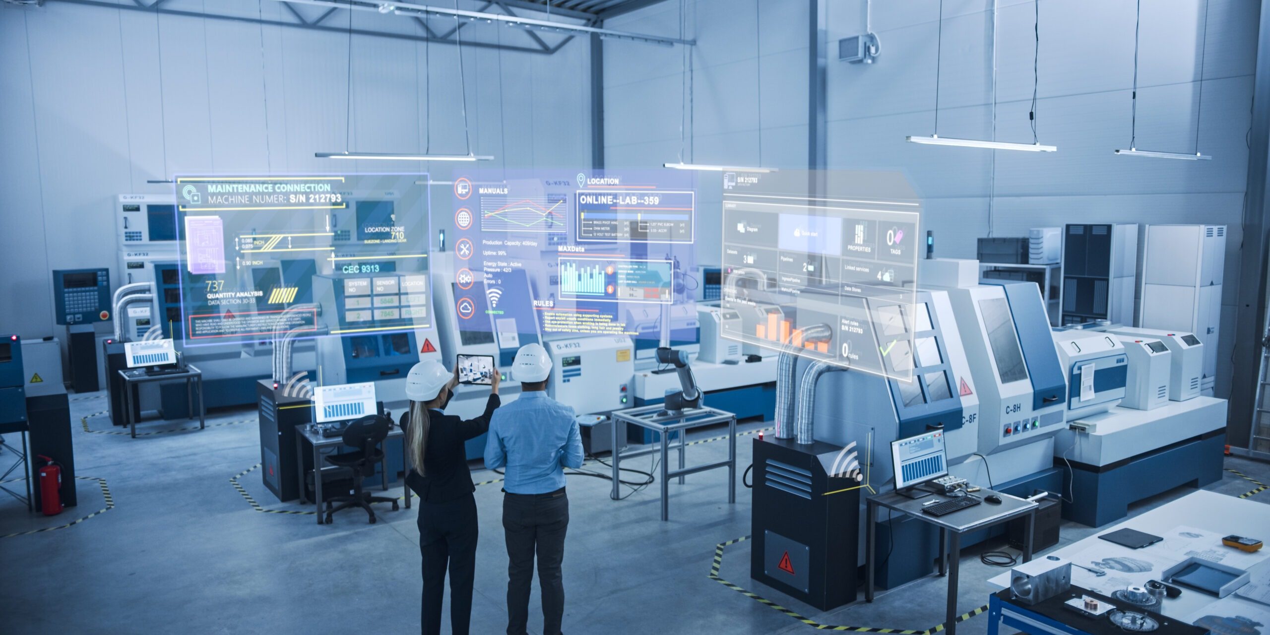 Industry,4.0,Factory:,Two,Engineers,Uses,Digital,Tablet,Computer,With